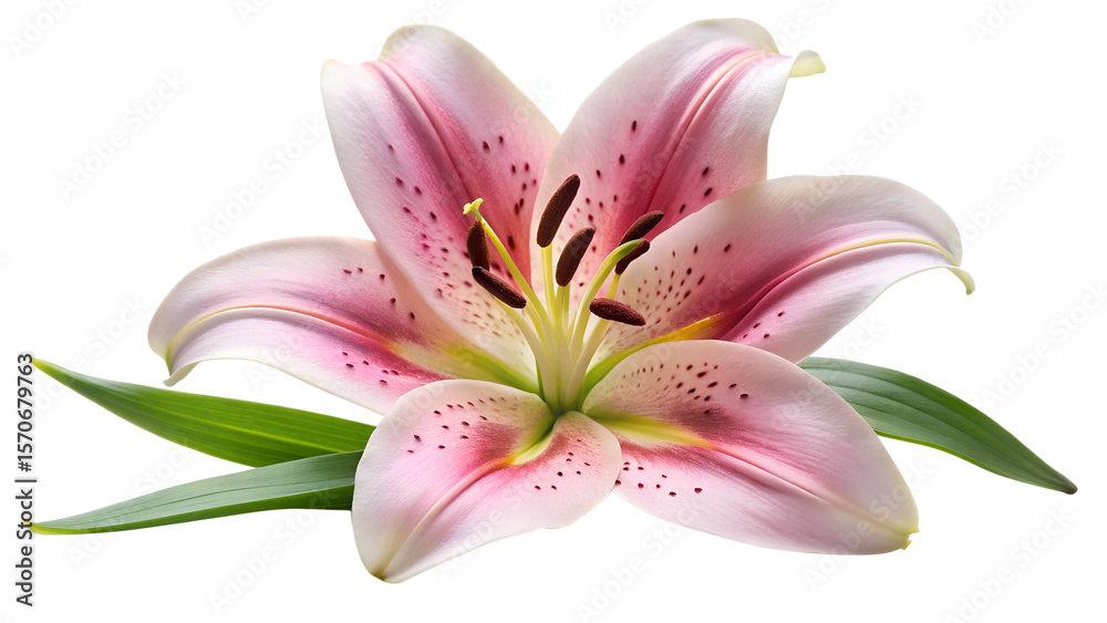 Obraz premium A pink stargazer lily isolated on transparent background is in full bloom
