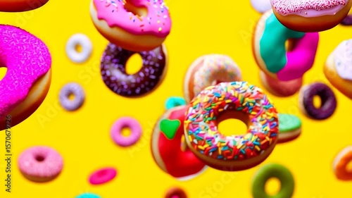 Colorful donuts in the air