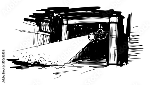 exploring dark mine tunnel with a flashlight sketch vector