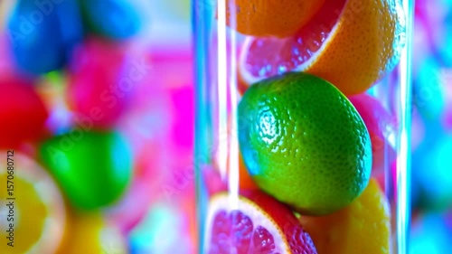 Colorful fruit slices in cylinder