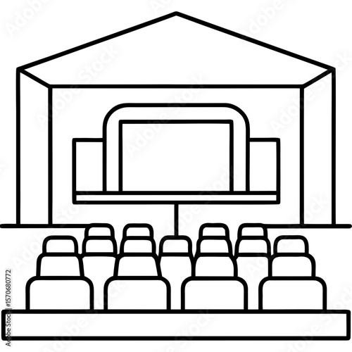 Outlined Lecture Hall Icon with Seats and Projector for Education