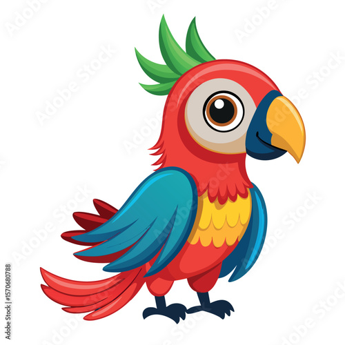 a colorful cartoon parrot stands proudly drawn in