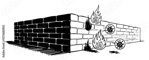 firewall security concept protecting from virus and threats sketch