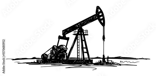 oil pumpjack industry sketch vector illustration
