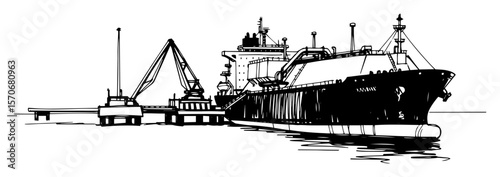 oil tanker ship at terminal sketch vector illustration