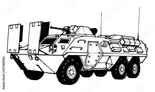 armored personnel carrier military vehicle sketch vector