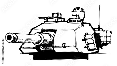 modern battle tank turret sketch vector illustration