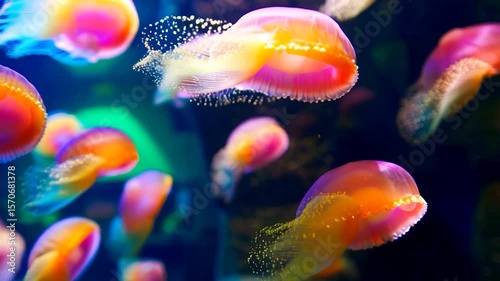 Colorful jellyfish in aquarium