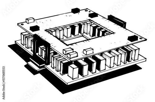 abstract cpu processor technology sketch vector