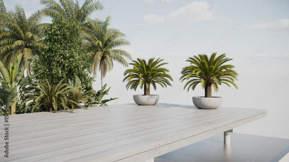 Fototapeta premium Tropical Plants on Modern Deck Summer Paradise Design