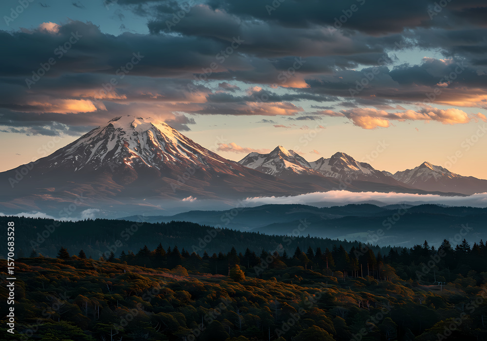 Fototapeta premium Majestic Mountain Range at Sunset A Panoramic View