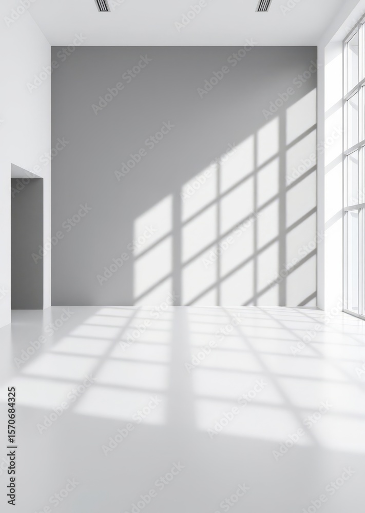Fototapeta premium Abstract white studio background for product presentation empty gray room with shadows of window display product with blurred backdrop Empty room interior design architecture blank design room 