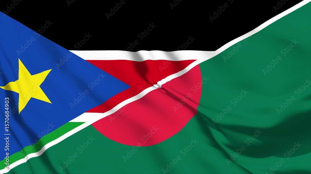 waving merged flags animation of bangladesh and south sudan