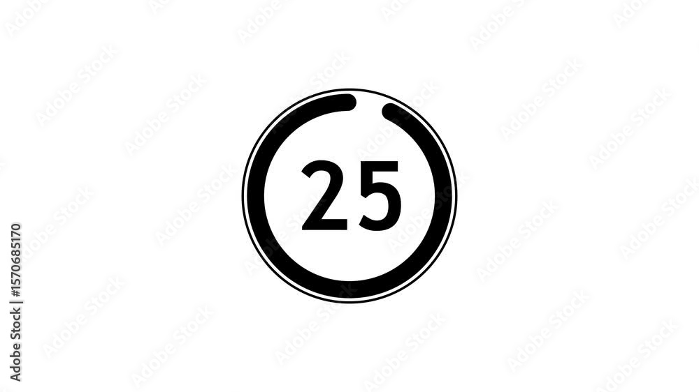 Circle countdown timer one minute animation from 30 to 0 second animation on black background with alpha channel, 30 second countdown timer, Countdown video 4k video