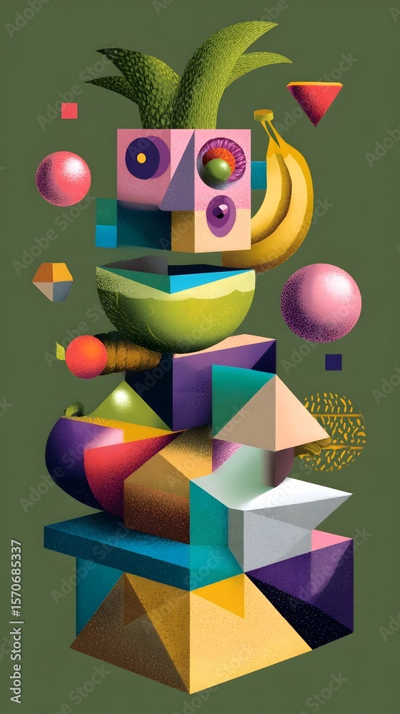 Fototapeta premium Vibrant abstract geometric fruit composition
