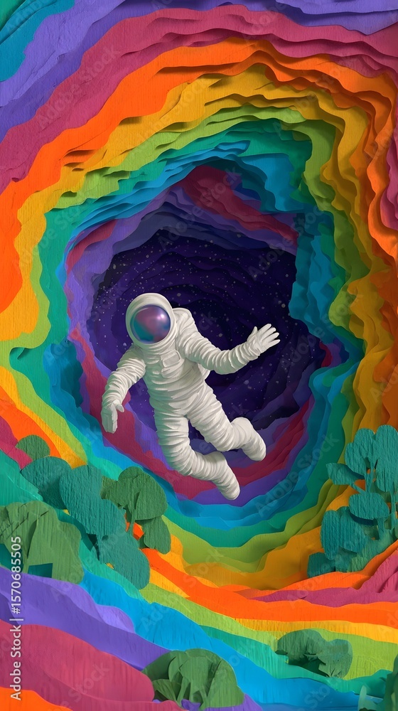 Fototapeta premium Astronaut exploring a vibrant abstract cosmic landscape