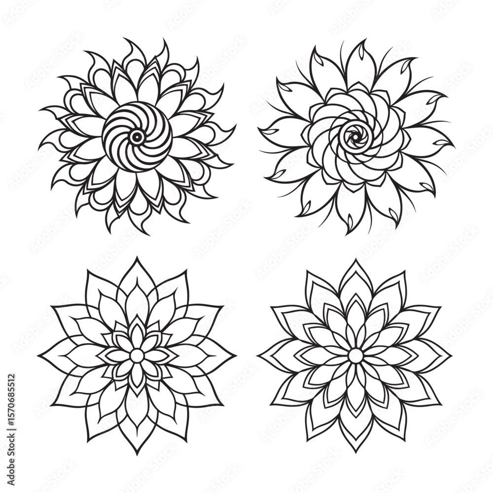Obraz premium line art of floral,vectorian,mehdi,patern type,nature ,religion,architectural set bundle on the white background