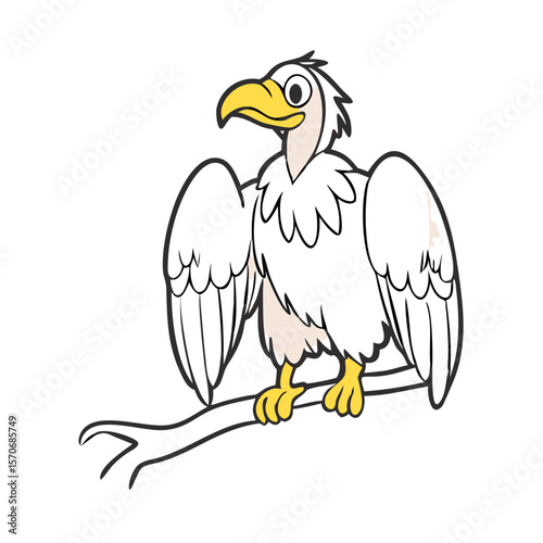 Condor or vulture cartoon character sitting on a Branch 