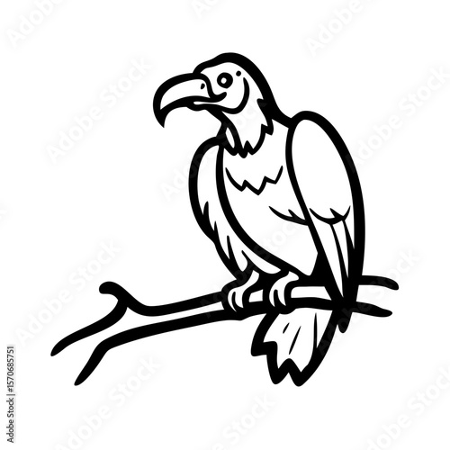 Condor or vulture cartoon character sitting on a Branch 