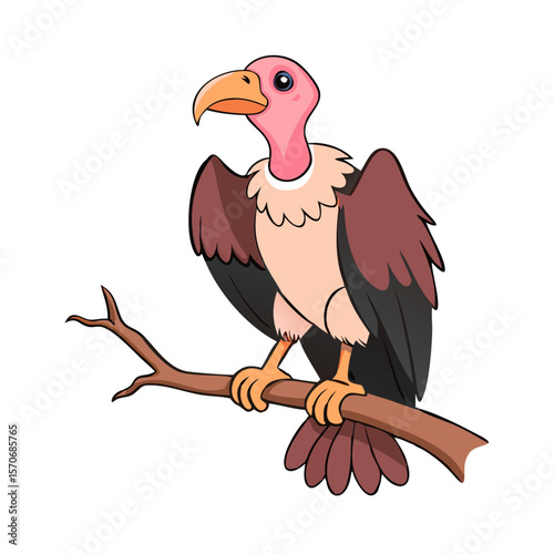 Condor or vulture cartoon character sitting on a Branch 