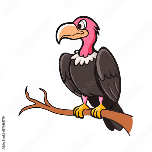Condor or vulture cartoon character sitting on a Branch 