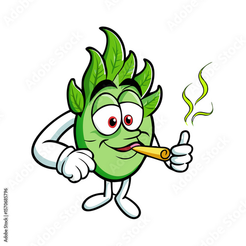 Happy marijuana bud cartoon character holding a big Joint 