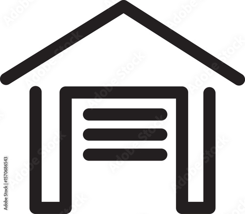 Simple and modern garage icon in black and white, perfect for illustrating residential buildings, parking spaces, home garages, or real estate concepts. This minimal design is ideal for UI/UX, web, mo