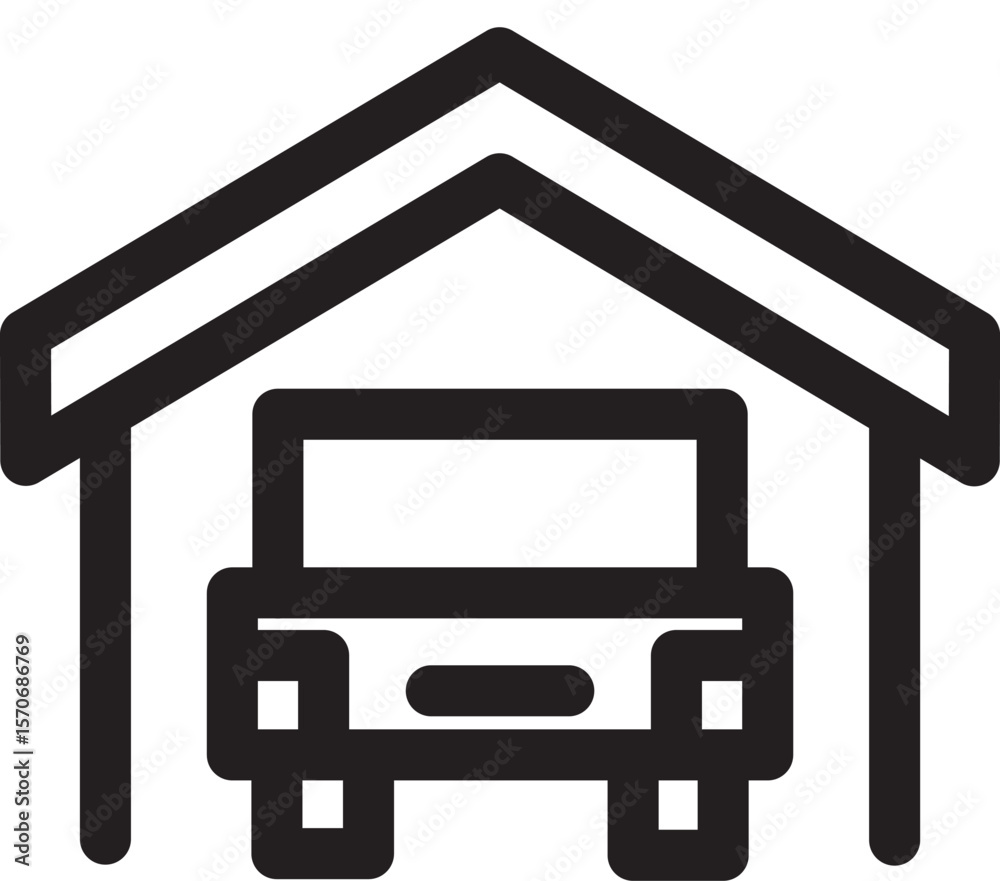 Simple and modern garage icon in black and white, perfect for illustrating residential buildings, parking spaces, home garages, or real estate concepts. This minimal design is ideal for UI/UX, web, mo Simple and modern garage icon in black and white, perfect for illustrating residential buildings, parking spaces, home garages, or real estate concepts. This minimal design is ideal for UI/UX, web, mo