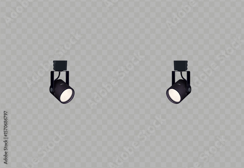 Spotlight for stage lighting of concert hall, theater, discos on transparent background. Vector illustration.