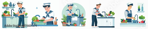 sailor vector washing fresh vegetables