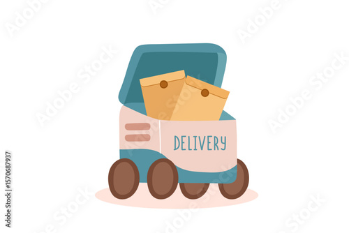 Clipart of documents robot delivery isolated on white background. Documents delivery, technology, robotics, innovation concepts. Vector flat clipart.
