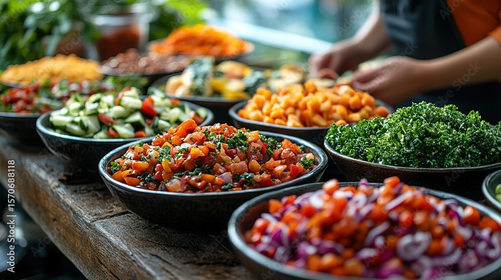 Obraz premium Colorful vegetarian dishes rich in magnesium, vibrant and healthy plant-based meals