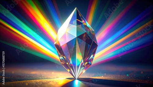 Colorful Gemstone With Rainbow Rays Over Cityscape