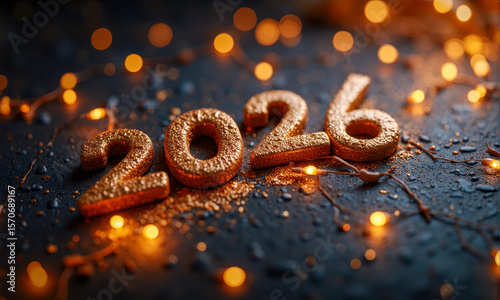 Magical new year 2026 background with golden glitter numbers, this beautiful festive holiday concept has amazing sparkling fairy lights