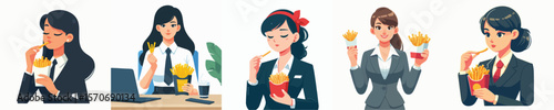 vector female secretary eating french fries