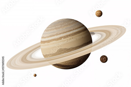 Ringed planet with moons in space rings celestial bodies