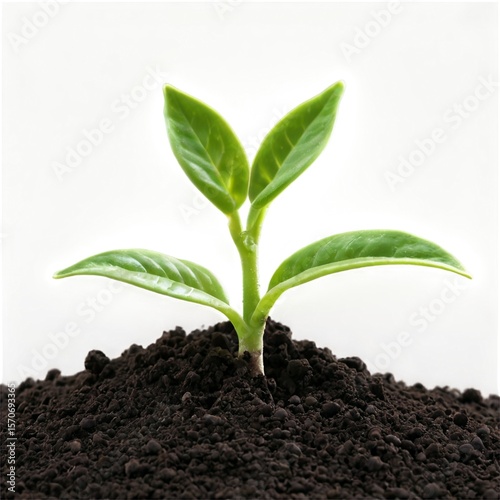 Wallpaper Mural a young plant sprouting from soil, close-up view, vibrant green leaves, healthy growth, natural environment, detailed, realistic, high resolution
 Torontodigital.ca