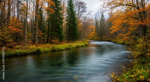 Wallpaper Mural Autumn River Scene Forest Landscape with Flowing Water and Colorful Foliage Torontodigital.ca