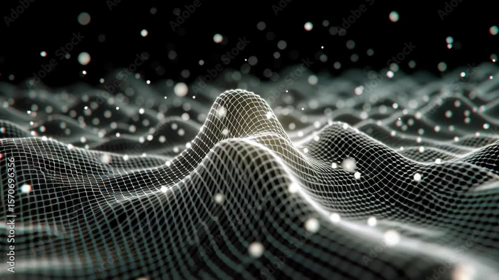 Abstract technology background shows futuristic data anomaly detection system with flowing digital data waves for network