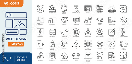 Web design line editable icon set. Editable stroke. Vector illustration