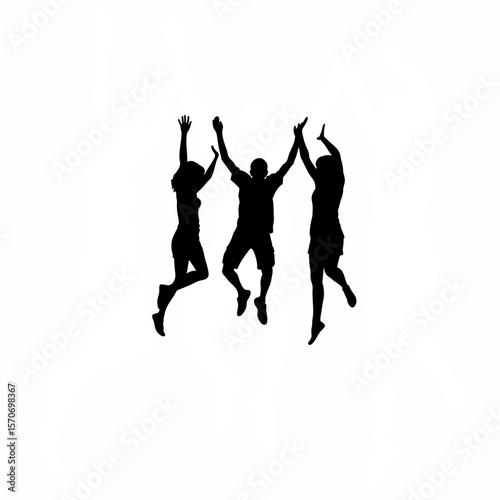Silhouette of three people doing air high-five at party on white background