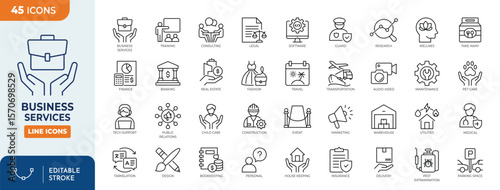 Business services line editable icon set. Editable stroke. Vector illustration

