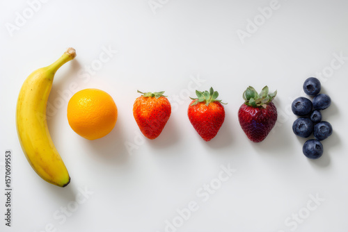 Bright assortment of fruits lined up beautifully