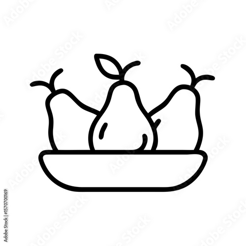 Three pears in a bowl outline illustration concept of fruit  