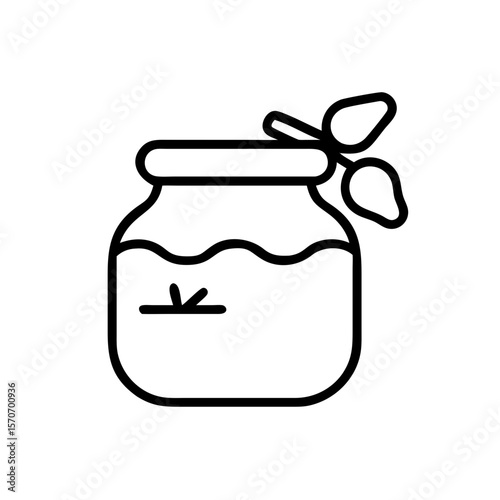 Jam jar with mint leaves in minimalistic line style  