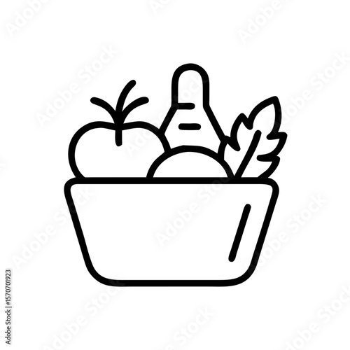 Harvest-themed basket filled with fruits and vegetables concept of icon  