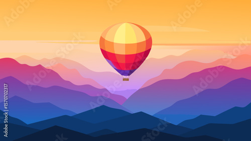 Hot air balloons gracefully ascend into the sky, their colorful forms enhancing the natural beauty of a sunrise landscape