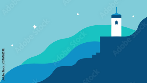 A beacon of safety, the lighthouse stands tall on the rugged coastline, its light piercing the vast ocean and sky