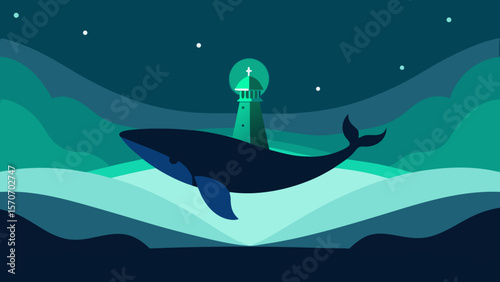 Playful dolphins and a majestic whale leap from the blue ocean waves, capturing the vibrant underwater life