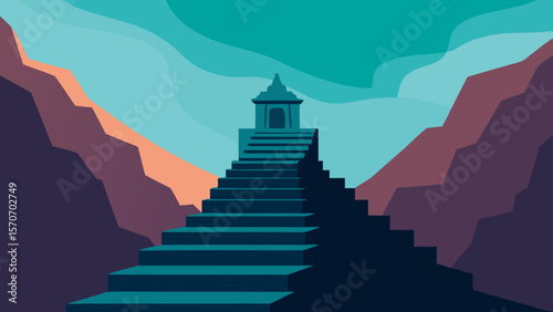 Stairway to heaven: a spiral staircase reaching the sky, symbolizing the ascent to business success
